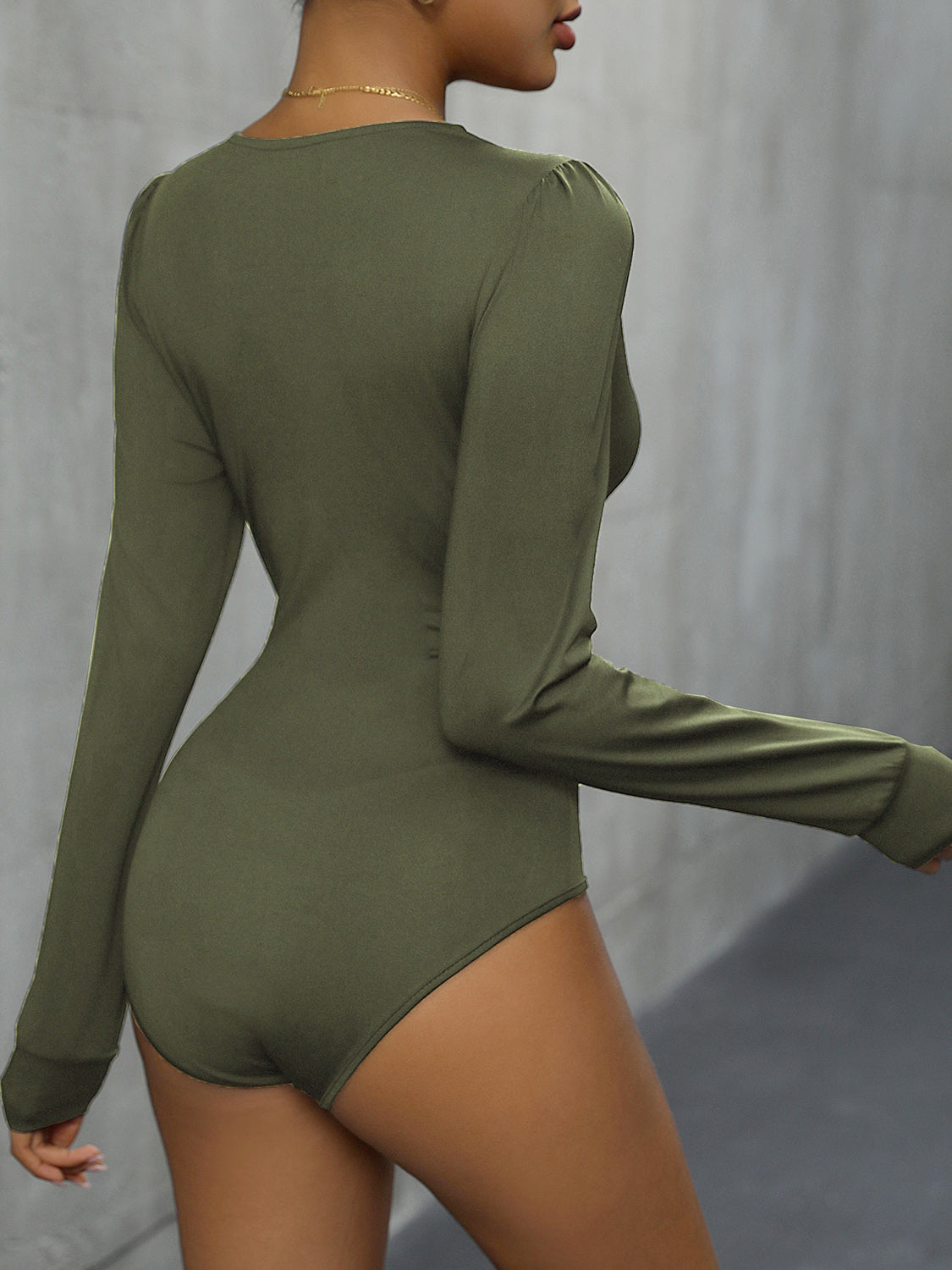 Lace Detail Plunge Long Sleeve Bodysuit - store name